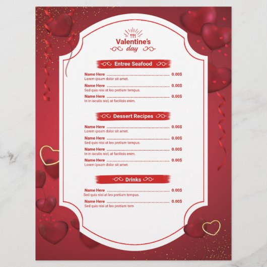 Valentijnsdag Special Menu Kaart (Achterkant)