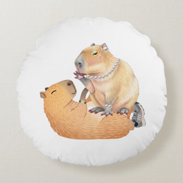 Valentijnsdag speciale capibara ronde kussen  (Voorkant)