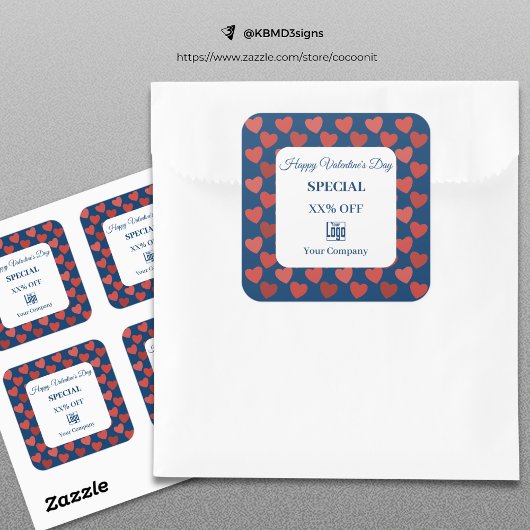 Valentijnsdag speciale hartpatroonmarketing vierkante sticker