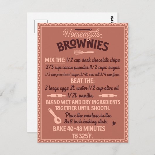 Valentijnsdag Speciale zelfgemaakte brownie recept Briefkaart (Voorkant / Achterkant)