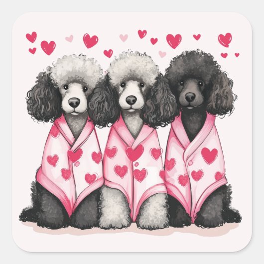 Valentijnsdag Standaard Poedel Honden Vierkante Sticker (Voorkant)