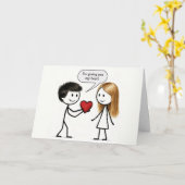 Valentijnsdag Stick Figure Jongen  Kaart (Gele Bloem)
