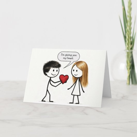 Valentijnsdag Stick Figure Jongen  Kaart (Voorkant)