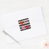 Valentijnsdag streep glitter gouden liefde vierkante sticker (Envelop)