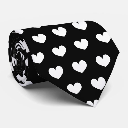 Valentijnsdag stropdas met wit hartpatroon (Opgerold)