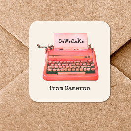 Valentijnsdag SWAK Schattigee Retro rode typemachi Vierkante Sticker