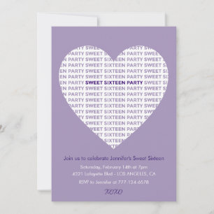 Valentijnsdag sweet 16 uitnodiging xoxo paars