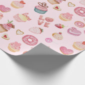 Valentijnsdag Sweets en Cupcakes Roze Cadeaupapier (Hoek)