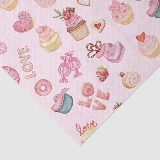 Valentijnsdag Sweets en Cupcakes Roze Tissuepapier (Detail)