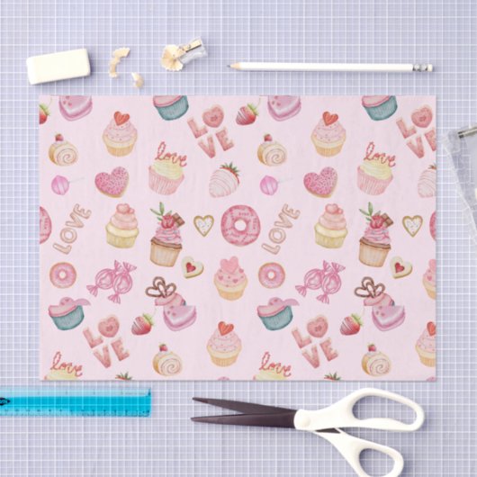 Valentijnsdag Sweets en Cupcakes Roze Tissuepapier (Craft)