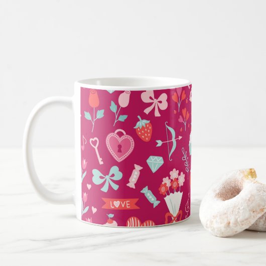 Valentijnsdag Symbolen Hart Snoep Cupids Arrow Koffiemok (Met donut)