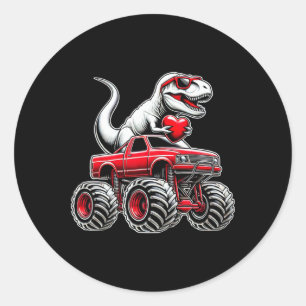 Valentijnsdag T Rex bestuurt Monstertruck Grappige Ronde Sticker