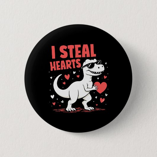 Valentijnsdag T-rex I Steal Hearts Dinosaur Love Ronde Button 5,7 Cm (Voorkant)