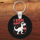 Valentijnsdag T-rex I Steal Hearts Dinosaur Love Sleutelhanger (Voorkant)
