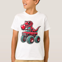 Valentijnsdag T Rex Riding Monster Truck Funny T-shirt