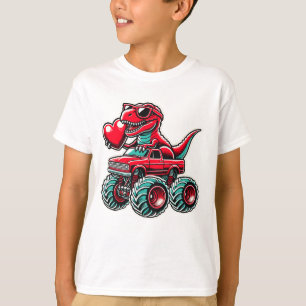Valentijnsdag T Rex Riding Monster Truck Funny T-shirt