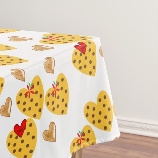 Valentijnsdag Tablecloth Hearts Polkadot Gold Tafelkleed (Voorbeeld)