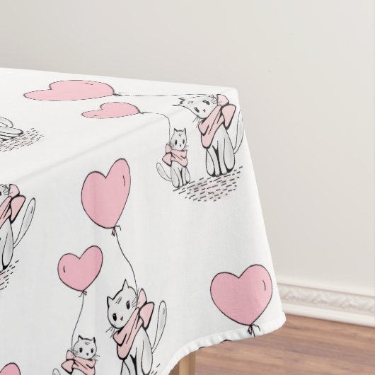 Valentijnsdag Tafelkleed Kat Roze Harten (Voorbeeld)