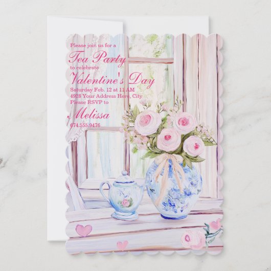 Valentijnsdag Tea Party bewerkbare uitnodiging (Voorkant)