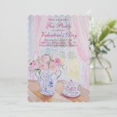 Valentijnsdag Tea Party bewerkbare uitnodiging (Staand voorkant)