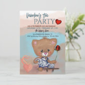 Valentijnsdag Tea Party met Teddy Kaart (Staand voorkant)