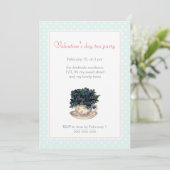 Valentijnsdag Tea Party Pink Blue Polka Dot Girly Kaart (Staand voorkant)