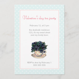 Valentijnsdag Tea Party Pink Blue Polka Dot Girly Kaart