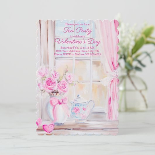 Valentijnsdag Tea Party Uitnodiging (Staand voorkant)