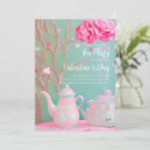 Valentijnsdag Tea Party Uitnodiging (Staand voorkant)
