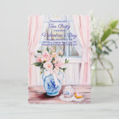 Valentijnsdag Tea Party Uitnodiging (Staand voorkant)