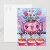 Valentijnsdag Tea Pot en Whimsical Hearts Feestdagenkaart (Voorkant / Achterkant)