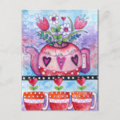 Valentijnsdag Tea Pot en Whimsical Hearts Feestdagenkaart (Voorkant)