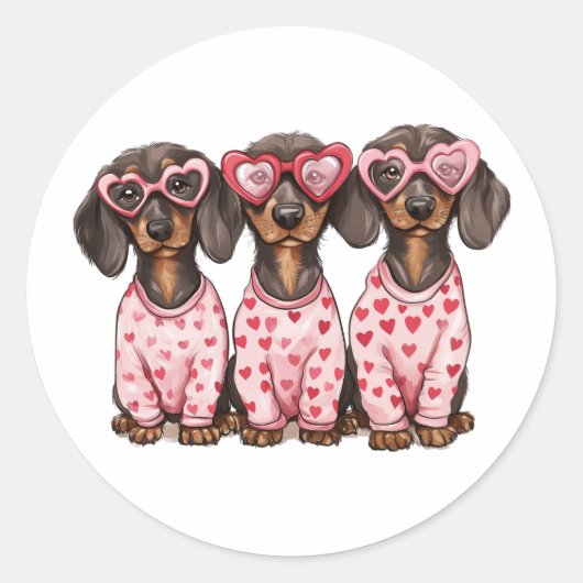 Valentijnsdag Teckel Dogs Ronde Sticker (Voorkant)