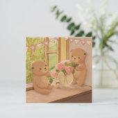 Valentijnsdag: Teddberen & Bloemen Feestdagenkaart (Staand voorkant)