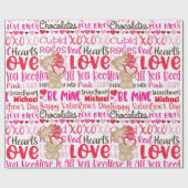 Valentijnsdag Teddy Bear Hearts personaliseren Cadeaupapier (Vlak)