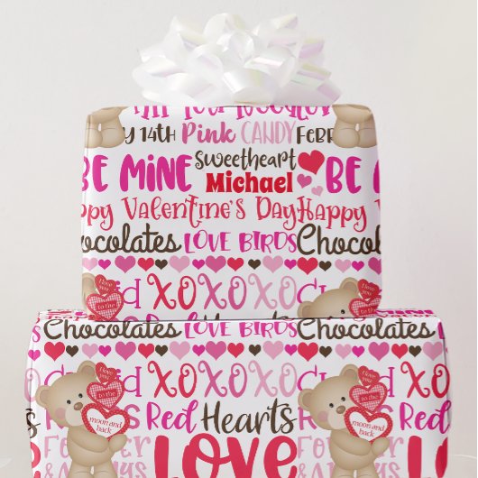Valentijnsdag Teddy Bear Hearts personaliseren Cadeaupapier