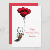 Valentijnsdag Teddy Bear met Kaart van ballonnen (Voorkant / Achterkant)