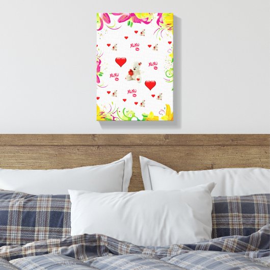 Valentijnsdag Teddy Bear met verrekend Canvas (Insitu (Slaapkamer))