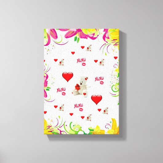 Valentijnsdag Teddy Bear met verrekend Canvas Afdruk (Voorkant)