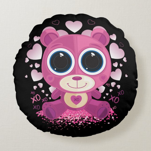 Valentijnsdag Teddy Bear Rond Kussen (Voorkant)