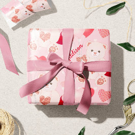 Valentijnsdag Teddy Bear XOXO Heart Patroon Cadeaupapier