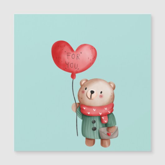 Valentijnsdag teddy - beer houdt liefdesballon aan (Voorkant)