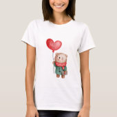 Valentijnsdag teddy - beer houdt liefdesballon aan t-shirt (Voorkant)