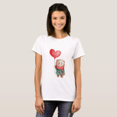 Valentijnsdag teddy - beer houdt liefdesballon aan t-shirt (Voorkant volledig)