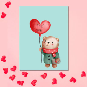 Valentijnsdag teddy beer houdt liefdesballon Ca Briefkaart