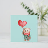 Valentijnsdag teddy beer houdt liefdesballon Ca Kaart (Staand voorkant)