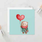 Valentijnsdag teddy beer houdt liefdesballon Ca Kaart (Voorkant / Achterkant in situ)