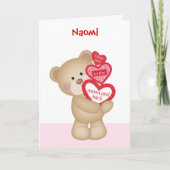 Valentijnsdag teddybeer bij mijn kind naam feestdagen kaart (Voorkant)