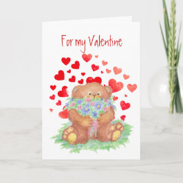 Valentijnsdag Teddybeer Bloemen Houd van je voor a Feestdagen Kaart