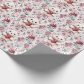 Valentijnsdag teddybeer en Rozen met rode harten Cadeaupapier (Hoek)